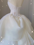 Timeless Ball Gown Strapless Long Satin White Sweep Train Wedding Dresses Brides Dress HZ1121