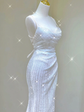 Simple Mermaid Spaghetti Straps Long White Wedding Dresses Backless Summer Brides Dress HZ1121