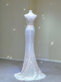 Simple Mermaid Spaghetti Straps Long White Wedding Dresses Backless Summer Brides Dress HZ1121