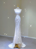 Simple Mermaid Spaghetti Straps Long White Wedding Dresses Backless Summer Brides Dress HZ1121