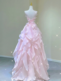 Pretty Ball Gown Strapless Long Prom Dresses Pink Graduation Dress High School Classy Evening Dresses HZ1121