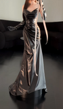 Chic Sweetheart Neck Sheath Black Long Prom Dresses Sleeveless Leather Black Evening Dresses HZ1121