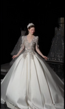 Timeless A-Line Long Wedding Dresses Sweetheart Neck Satin Long Sleeve Bridal Dresses White Bridal Gowns HZ1121