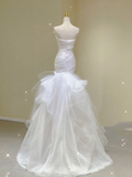 Simple Mermaid Strapless Long White Wedding Dresses Summer Brides Dress HZ1121