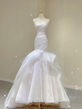 Simple Mermaid Strapless Long White Wedding Dresses Summer Brides Dress HZ1121