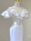 Simple Mermaid V Neckline Long White Wedding Dresses Summer Brides Dress HZ1121