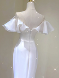 Simple Mermaid V Neckline Long White Wedding Dresses Summer Brides Dress HZ1121