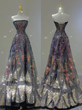 Pretty Ball Gown Strapless Black Sequin Long Prom Dresses Graduation Dress High School Classy Evening Dresses HZ1121
