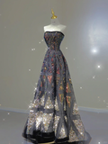 Pretty Ball Gown Strapless Black Sequin Long Prom Dresses Graduation Dress High School Classy Evening Dresses HZ1121