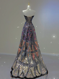 Pretty Ball Gown Strapless Black Sequin Long Prom Dresses Graduation Dress High School Classy Evening Dresses HZ1121