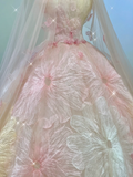 Pretty Ball Gown Strapless Pink Tulle Long Prom Dresses High School Outfits Evening Dresses HZ1121