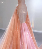 Classy Mermaid Strapless Sequin Long Pink Prom Dresses Graduation Dress High School Classy Evening Dresses HZ1121