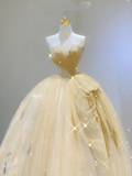 Modest Ball Gown Strapless Yellow Tulle Long Prom Dresses High School Outfits Graduation Dress Evening Dresses HZ1121