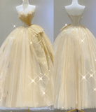 Modest Ball Gown Strapless Yellow Tulle Long Prom Dresses High School Outfits Graduation Dress Evening Dresses HZ1121