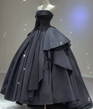 Modest Ball Gown Strapless Black Long Prom Dresses High School Outfits Graduation Dress Evening Dresses HZ1121