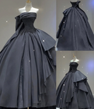 Modest Ball Gown Strapless Black Long Prom Dresses High School Outfits Graduation Dress Evening Dresses HZ1121