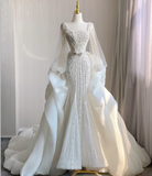 Luxury Mermaid Square Neckline Long White Wedding Dresses Brides Dress HZ1121