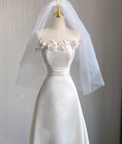 Unique A line Strapless Long White Wedding Dresses Summer Brides Dress HZ1121