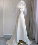 Unique A line Strapless Long White Wedding Dresses Summer Brides Dress HZ1121