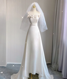 Unique A line Strapless Long White Wedding Dresses Summer Brides Dress HZ1121