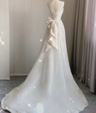 Unique A line High Neckline Lace Long White Wedding Dresses Summer Brides Dress HZ1121