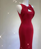 Pretty A Line Scoop Long Red Prom Dresses Graduation Dress High School Classy Evening Dresses HZ1121