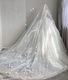 Unique Ball Gown High Neckline Lace Long White Wedding Dresses Summer Brides Dress HZ1121