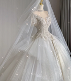 Unique Ball Gown High Neckline Lace Long White Wedding Dresses Summer Brides Dress HZ1121
