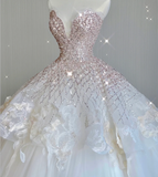 Unique Ball Gown Sweetheart Sequin Long White Wedding Dresses Brides Dress HZ1121