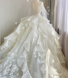 Unique Ball Gown Scoop Neckline Lace Long Sleeves White Wedding Dresses Brides Dress HZ1121