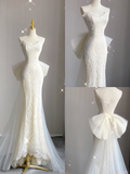 Dreamy Mermaid Strapless Long Lace Wedding Dresses Summer Brides Dress HZ1121