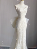 Dreamy Mermaid Strapless Long Lace Wedding Dresses Summer Brides Dress HZ1121