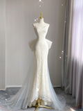 Dreamy Mermaid Strapless Long Lace Wedding Dresses Summer Brides Dress HZ1121