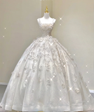 Unique Ball Gown Square Neckline Lace Long White Wedding Dresses Brides Dress HZ1121