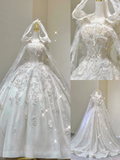 Unique Ball Gown Square Neckline Lace Long White Wedding Dresses Brides Dress HZ1121