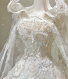 Unique Ball Gown Square Neckline Lace Long White Wedding Dresses Brides Dress HZ1121