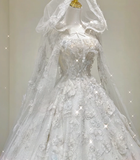 Unique Ball Gown Square Neckline Lace Long White Wedding Dresses Brides Dress HZ1121