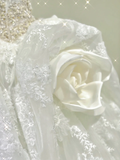 Dreamy Ball Gown Square Neckline Lace Long White Wedding Dresses Brides Dress HZ1121