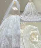 Dreamy Ball Gown Square Neckline Lace Long White Wedding Dresses Brides Dress HZ1121