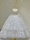 Dreamy Ball Gown Square Neckline Lace Long White Wedding Dresses Brides Dress HZ1121