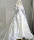 Timeless Ball Gown Off The Shoulder Satin Long White Summer Wedding Dresses Brides Dress HZ1121