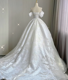 Timeless Ball Gown Off The Shoulder Satin Long White Summer Wedding Dresses Brides Dress HZ1121