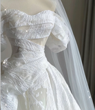 Timeless Ball Gown Off The Shoulder Satin Long White Summer Wedding Dresses Brides Dress HZ1121