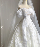 Timeless Ball Gown Off The Shoulder Satin Long White Summer Wedding Dresses Brides Dress HZ1121