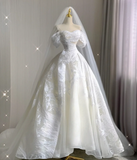 Timeless Ball Gown Off The Shoulder Satin Long White Summer Wedding Dresses Brides Dress HZ1121