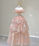 Modest Ball Gown Off The Shoulder Pink Long Prom Dresses High School Outfits Graduation Dress Evening Dresses HZ1121