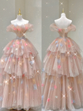 Modest Ball Gown Off The Shoulder Pink Long Prom Dresses High School Outfits Graduation Dress Evening Dresses HZ1121