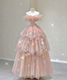 Modest Ball Gown Off The Shoulder Pink Long Prom Dresses High School Outfits Graduation Dress Evening Dresses HZ1121