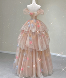 Modest Ball Gown Off The Shoulder Pink Long Prom Dresses High School Outfits Graduation Dress Evening Dresses HZ1121