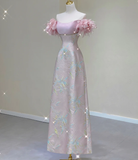 Classy A Line Off The Shoulder Satin Pink High School Evening Dress Long Prom Dresses HZ1121